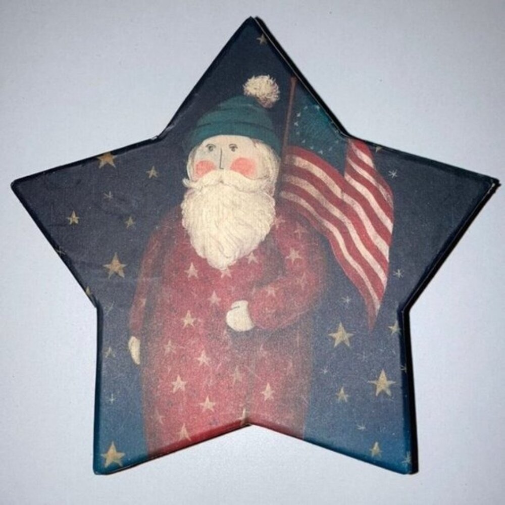 🎄⭐ Patriotic Santa Star-Shaped Decorative Box | Paper Mâché Holiday Storage
